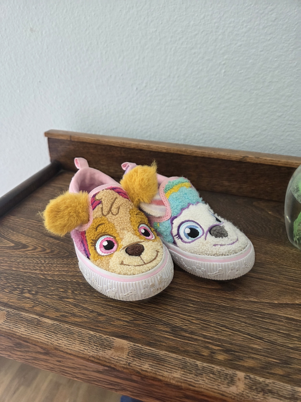 Kids Plush Paw Patrol Slip-On Shoes in Pink and Yellow